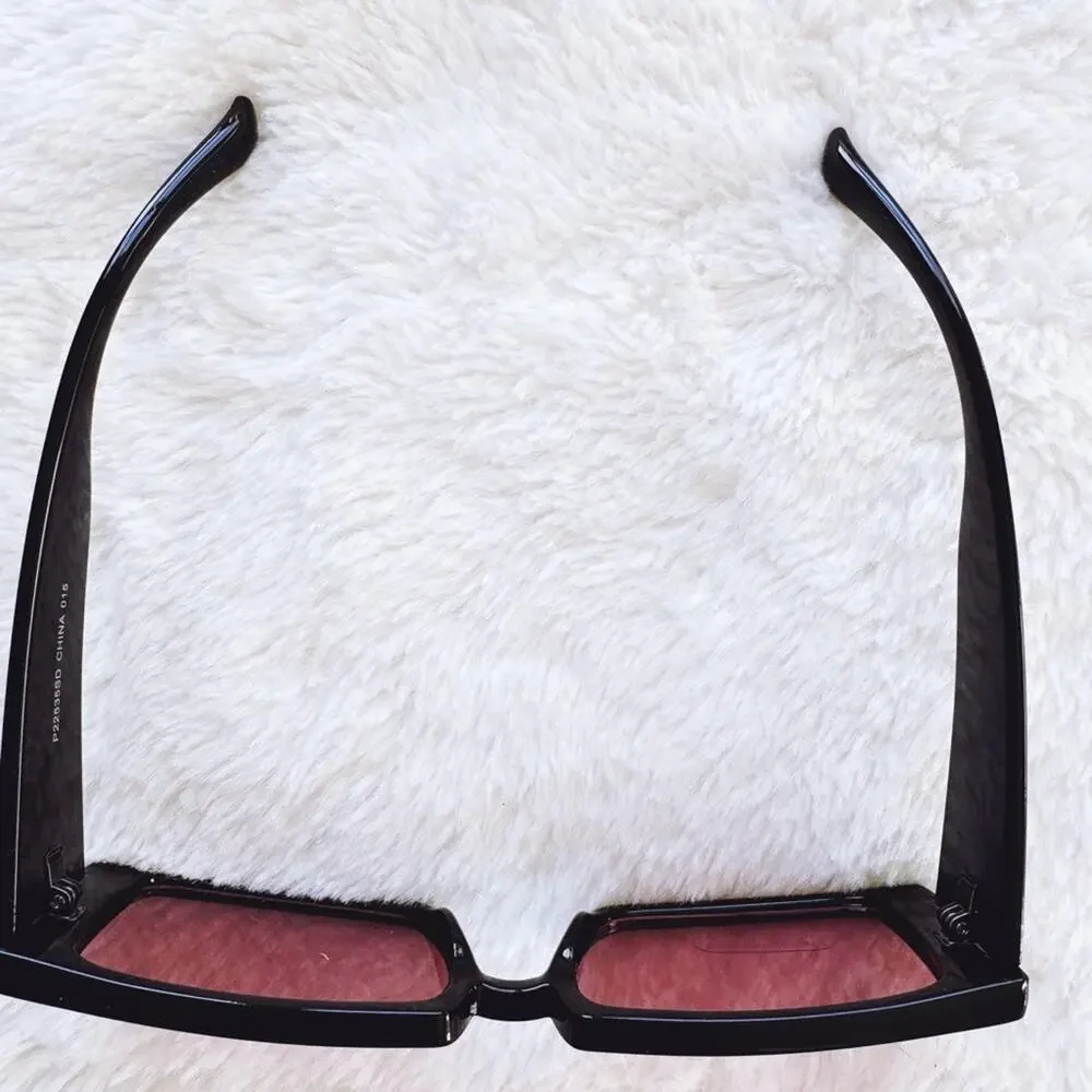 Aaron Black w/ Red Tint Rectangular Sunglasses
